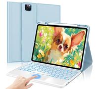 SENGBIRCH Custodia tastiera per iPad Pro 12.9" (6e/5e/4e/3e) Gen con touchpad, AZERTY francese tastiera retroilluminata 7 colori staccabile senza fili Bluetooth, custodia per iPad Air 13", blu carne