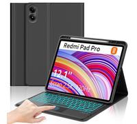 SENGBIRCH Custodia Tastiera per Redmi Pad Pro 12.1" 2024 - AZERTY francese retroilluminato 7 colori Touchpad Tastiera Staccabile Senza Fili Bluetooth, Custodia per Xiaomi Pad Poco 12.1", Nero