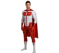 SENGDUJH Omni-Man Costume per Cosplay, Padre di Mark Grayson, tuta rossa per Halloween (rosso e bianco, S)
