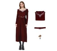 SENGDUJH Rhaenyra, Costume da regina dei draghi, abito retrò in velluto con cintura e collana, per feste di Halloween e carnevale (rosso, XS)