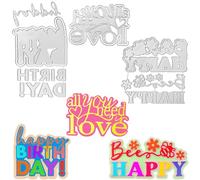 SENHAI - Set di 3 fustelle per realizzare biglietti, stencil fustellati con scritta "Happy Birthday Wishes Words & Bee Happy Flower Wishes Words & All You Need is Love Words", modello per goffratura