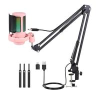 SenhE USB Gaming Microphone Kit for PC, RGB Condenser Microphone Podcast Mic with Monitoring Jack, Quick Mute, Gain Control, Recorded Arm support Twitch Mac PS4/5 (Black)