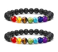 Senidea 2 Pezzi 7 Braccialetto Chakra per Donna Uomo, Bracciale Lava Beads, Bracciali Yoga Pietre Naturali Energetiche, Guarigione Meditazione Bracciale Elastico 8mm