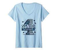 Senior: Freshman Was Four Years Ago - Regalo di Laurea Maglietta con Collo a V, Donna, Celeste, L