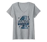 Senior: Freshman Was Four Years Ago - Regalo di Laurea Maglietta con Collo a V, Donna, Grigio Melange, L