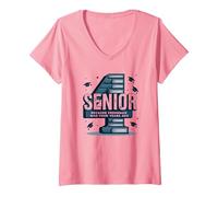 Senior: Freshman Was Four Years Ago - Regalo di Laurea Maglietta con Collo a V, Donna, Rosa, XL