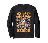 Senior My Last First Day Divertente Cool Cat Back To School Tee Maglia a Manica
