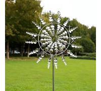 SENIURIS Mulino a vento 3D in metallo con girasole, magico Wind Dynamics Spinner, mulino a vento cinetico con due rotori, unico, da giardino e da esterni, banderuola Yard Décor. (argento)