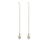 SEniutarm Orecchini da donna a goccia con zirconia cubica a forma di goccia, con catena lunga e filo pendente, gioielli dichiarazione, Strass Rame, Dorato