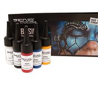 Senjo Color ® Airbrush Colour Set di colori (per viso e corpo) Colori dermatologicamente testati (5 x 15ml) Colori: nero, bianco, rosso, giallo e blu