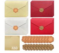 SENKIKI Set di lettere e buste vintage da 100 pezzi | Set di 60 lettere da scrittura, 20 buste, 20 sigilli di ceralacca, carta e buste per scrivere lettere e inviti