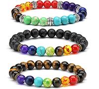Senlinmu 3 x Bracciale pietre semipreziose 7 Chakra Reiki Energy Meditation Healing Therapy Yoga Bracciali Bracciali in equilibrio
