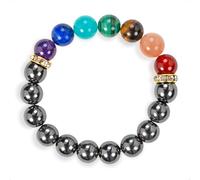 SENLLY 7 Chakra Beaded Stretch Bracelet with Natural Hematite, Handmade Natural Stone Jewelry for Balance & Protection