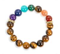 SENLLY 7 Chakra Beaded Stretch Bracelet with Tiger's Eye, Handmade Natural Stone Jewelry for Balance & Protection