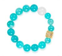 SENLLY Aqua Whisper - Beaded Stretch Bracelet with Natural Amazonite & White Agate, Handcrafted Natural Stone Jewelry for Calm, Clarity & Gentle Balance