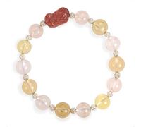 SENLLY Blush Radiance - Beaded Stretch Bracelet with Natural Rose Quartz, Citrine & Pixiu Carving, Handcrafted Natural Stone Jewelry for Love, Optimism & Emotional Harmony