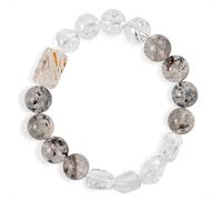 SENLLY Crystal Ascension - Beaded Stretch Bracelet with Natural Azeztulite & Black Herkimer Diamond, Handcrafted Natural Stone Jewelry for Clarity, Elevation & Inner Light