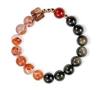 SENLLY Ember Force - Beaded Stretch Bracelet with Natural Red Hematoid Quartz, Red Agate & Gold Obsidian, Handcrafted Natural Stone Jewelry for Strength, Protection & Emotional Balance