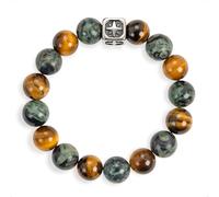 SENLLY Ember Guardian - Beaded Stretch Bracelet with Natural Tiger’s Eye, Dragon Bloodstone & Metal Accent, Handcrafted Natural Stone Jewelry for Strength, Focus & Grounding