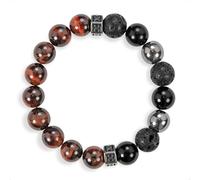 SENLLY Ember Strength - Beaded Stretch Bracelet with Red Tiger’s Eye, Black Agate & Natural Hematite, Handcrafted Natural Stone Jewelry for Focus, Balance & Grounding