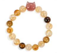 SENLLY Golden Blossom - Beaded Stretch Bracelet with Strawberry Quartz, Citrine & Tiger’s Eye, Handcrafted Natural Stone Jewelry for Confidence, Warmth & Balance