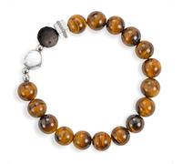 SENLLY Golden Vanguard - Beaded Stretch Bracelet with Natural Tiger’s Eye, Silver Obsidian & Howlite, Handcrafted Natural Stone Jewelry for Strength, Confidence & Grounding