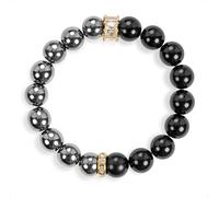 SENLLY Ironbound Focus - Beaded Stretch Bracelet with Hematite & Black Agate, Handmade Natural Stone Jewelry for Strength, Clarity & Grounded Confidence