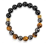 SENLLY Ironclad Focus - Beaded Stretch Bracelet with Natural Black Agate, Tiger’s Eye & Hematite, Handcrafted Natural Stone Jewelry for Strength, Protection & Clarity