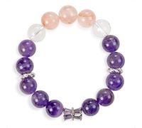 SENLLY Lavender Aura - Beaded Stretch Bracelet with Natural Amethyst, Clear Quartz & Pink Hematoid Quartz, Handcrafted Natural Stone Jewelry for Calm Clarity & Elegant Color Balance