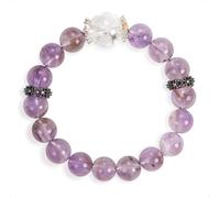 SENLLY Lavender Calm - Beaded Stretch Bracelet with Natural Lavender Amethyst & Clear Quartz, Handcrafted Natural Stone Jewelry for Serenity, Clarity & Emotional Balance