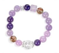 SENLLY Lavender Harmony - Beaded Stretch Bracelet with Natural Amethyst, Lavender Amethyst & Clear Quartz, Handcrafted Natural Stone Jewelry for Calm, Clarity & Emotional Balance