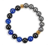 SENLLY Midnight Resolve - Beaded Stretch Bracelet with Natural Hematite, Lapis Lazuli & Black Agate, Handcrafted Natural Stone Jewelry for Strength, Clarity & Protection