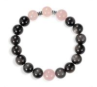 SENLLY Midnight Rose - Beaded Stretch Bracelet with Silver Obsidian & Rose Quartz, Handmade Natural Stone Jewelry for Balance, Protection & Emotional Clarity