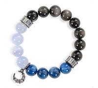 SENLLY Moonlit Serenity - Beaded Bracelet with Silver Obsidian, Blue Lace Agate & Kyanite, Handmade Natural Stone Jewelry with Crescent Charm for Protection & Clarity