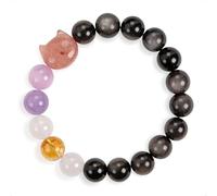 SENLLY Mystic Paws - Beaded Stretch Bracelet with Natural Silver Obsidian, Strawberry Quartz & Kunzite, Handcrafted Natural Stone Jewelry for Calm, Balance & Emotional Clarity