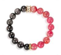 SENLLY Rose Shadow Harmony - Beaded Stretch Bracelet with Rhodonite & Silver Obsidian, Handmade Natural Stone Jewelry for Emotional Healing, Balance & Confidence