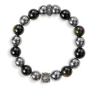 SENLLY Shadow Alloy - Beaded Stretch Bracelet with Natural Hematite & Gold Obsidian, Handmade Natural Stone Jewelry for Strength, Balance & Grounding