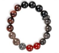 SENLLY Shadow Ember - Beaded Bracelet with Black Agate, Red Tiger’s Eye, Smoky Quartz, Red Agate & Silver Obsidian, Handmade Natural Stone Jewelry for Strength, Protection & Stability
