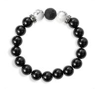 SENLLY Shadow Harmony - Beaded Stretch Bracelet with Black Agate, Howlite & Silver Obsidian, Handcrafted Natural Stone Jewelry for Balance, Clarity & Grounding