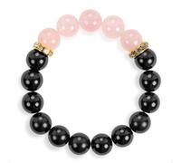 SENLLY Soft Harmony - Beaded Stretch Bracelet with Black Agate & Rose Quartz, Handmade Natural Stone Jewelry for Balance, Calm & Emotional Clarity