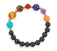 SENLLY Spectrum Guardian - Beaded Stretch Bracelet with Natural Gold Tiger’s Eye, Black Agate & Multi-Gem Highlights, Handcrafted Natural Stone Jewelry for Balance, Focus & Inner Strength