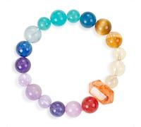 SENLLY Spectrum Harmony - Multi-Gemstone Beaded Bracelet with Natural Citrine, Amethyst & Blue Apatite, Handcrafted Natural Stone Jewelry with Faceted Red Hematoid Crystal Accent