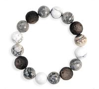 SENLLY Stone Equinox - Beaded Stretch Bracelet with Natural Picasso Jasper, Silver Obsidian & Howlite, Handcrafted Natural Stone Jewelry for Balance, Clarity & Inner Strength