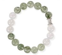 SENLLY Verdant Thread - Beaded Stretch Bracelet with Green Rutilated Quartz & White Agate, Handmade Natural Stone Jewelry for Clarity & Renewal