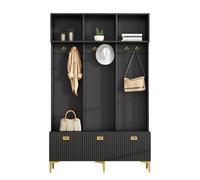 Senmate Appendiabiti Ingresso Moderno con 4 Ganci, Panchina Scarpiere e Ripiano, Design Multifunzione per Spazi Piccoli, Materiale Truciolato Antiurto (nero, 120x40x191.5cm)