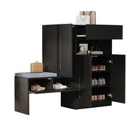 Senmate Armadietto Portascarpe 2-in-1 con Panchina, Anta Ribaltabile a Chiusura Morbida, 2 Ripiani Regolabili, per Ingresso e Corridoio, Moderno e Multifunzionale (Nero)