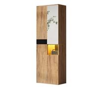 Senmate Armadio Alto con Specchio Pieno Figura, 4 Ante, 12 Scomparti, con Vano Aperto, per Camera da Letto e Ingresso, Design Moderno, Nero e Naturale, 65x35x190 cm