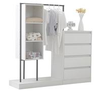 Senmate Armadio con 4 Cassetti, Mobile Multifunzione per Camera da Letto e Ingresso, Comò con Ante e Appendiabiti, Design Moderno,140x40x135 cm (Bianco)