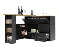 Senmate Banco Bar Estraibile con Snack Rack, Mobile Cucina Multifunzione con Ripiano Girevole 360°, Sideboard con 2 Ante e Cassetti per Aperitivo, Colazione, Home Office, Design Moderno (nero)