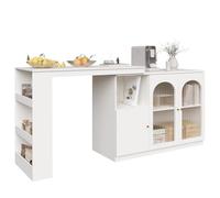 Senmate Banco Bar Rotabile a 360° - Credenza Multifunzionale con Porte in Vetro, 120x40x97 cm, Design Moderno, 3 Zone di Archiviazione, Montaggio Rapido 20 Minuti (Bianco)